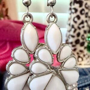 White Teardrop Cluster Dangle Earrings - Stylish Women’s Jewelry